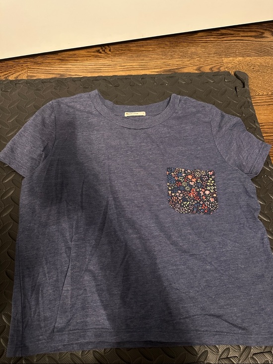 Marine Layer Tops - Women’s  Blue Pocket Tee with Floral Print